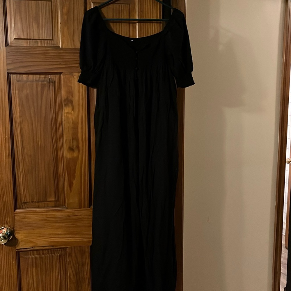 NEW SQUARE NECKLINE JUMPSUIT WITH SMOCKED BODICE BUTTON